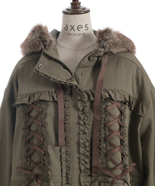 axes femme（アクシーズファム）の「編上×フリルモッズコート（モッズコート・レディース・カーキ/ブラック・FREE）」の19枚目の写真