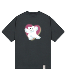 [ユニセックス]スプレーベアビッグクラウドスマイル半袖Tシャツ_チャコール