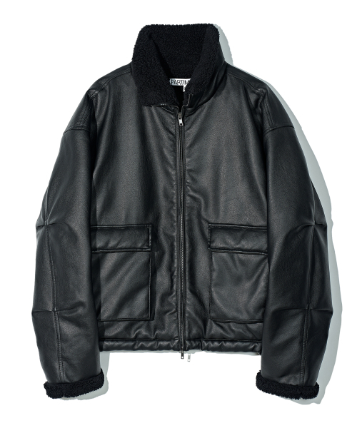 Leather Boa Fleece Mouton Jacket Black