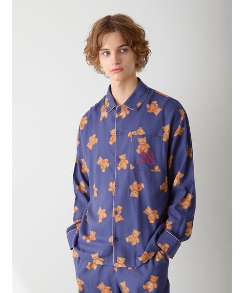 セール】【HOLIDAY】【HOMME】ベア柄ネルシャツ（ルームウェア