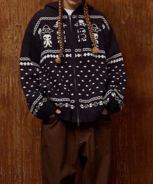 HOODHOOD（フッドフッド）の「【UNISEX】HOODHOOD／エイリアンニットジップ（ニット/セーター・レディース・ベージュ/ネイビー・MEDIUM/LARGE）」の9枚目の写真