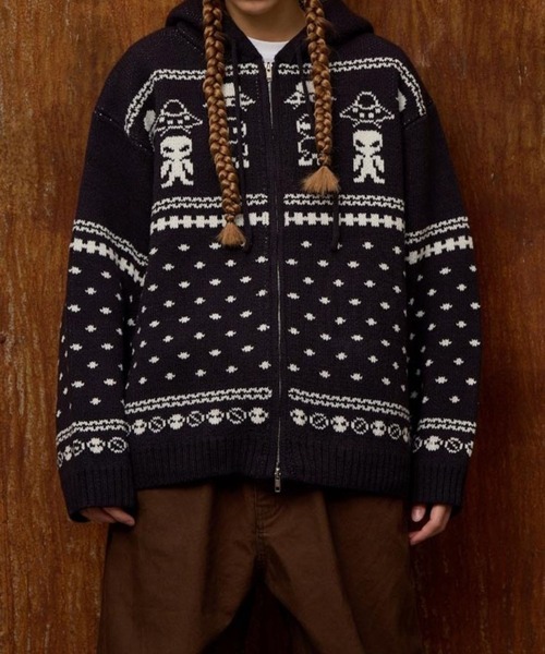 HOODHOOD（フッドフッド）の「【UNISEX】HOODHOOD／エイリアンニットジップ（ニット/セーター・レディース・ベージュ/ネイビー・MEDIUM/LARGE）」の10枚目の写真