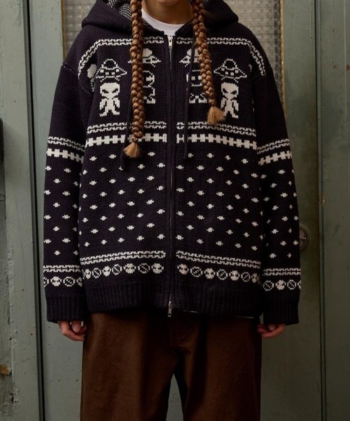 HOODHOOD（フッドフッド）の「【UNISEX】HOODHOOD／エイリアンニットジップ（ニット/セーター・レディース・ベージュ/ネイビー・MEDIUM/LARGE）」の11枚目の写真