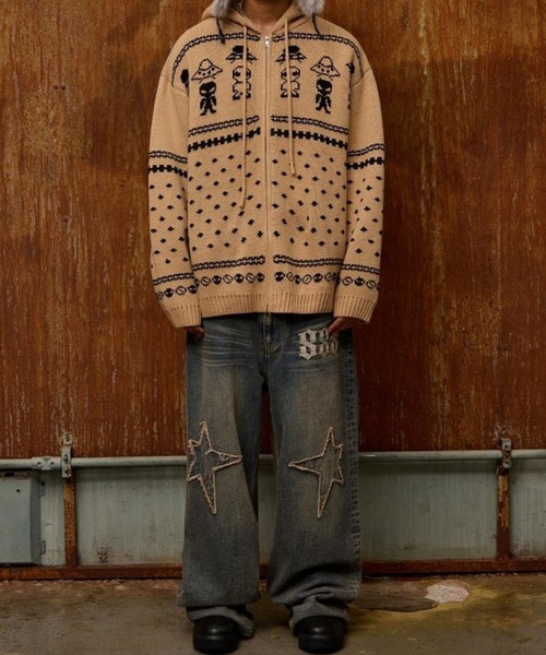 HOODHOOD（フッドフッド）の「【UNISEX】HOODHOOD／エイリアンニットジップ（ニット/セーター・レディース・ベージュ/ネイビー・MEDIUM/LARGE）」の14枚目の写真