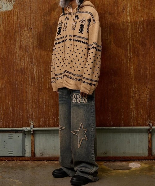 HOODHOOD（フッドフッド）の「【UNISEX】HOODHOOD／エイリアンニットジップ（ニット/セーター・レディース・ベージュ/ネイビー・MEDIUM/LARGE）」の15枚目の写真