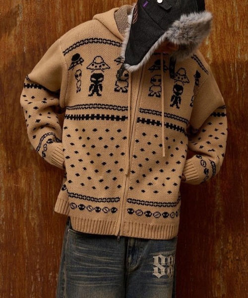 HOODHOOD（フッドフッド）の「【UNISEX】HOODHOOD／エイリアンニットジップ（ニット/セーター・レディース・ベージュ/ネイビー・MEDIUM/LARGE）」の16枚目の写真