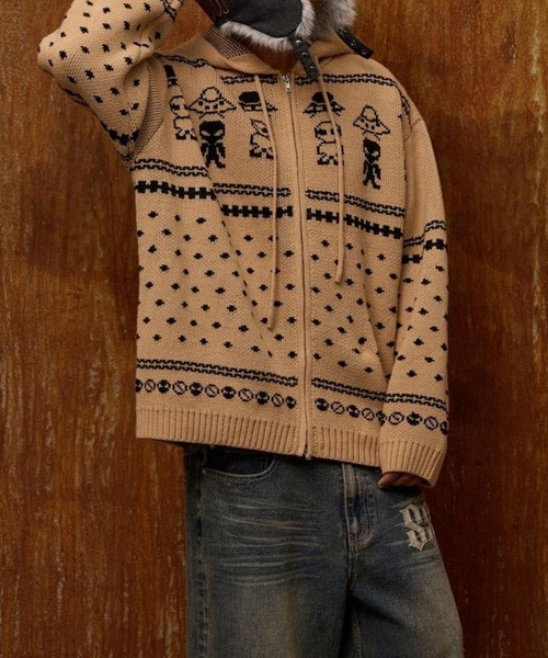 HOODHOOD（フッドフッド）の「【UNISEX】HOODHOOD／エイリアンニットジップ（ニット/セーター・レディース・ベージュ/ネイビー・MEDIUM/LARGE）」の17枚目の写真