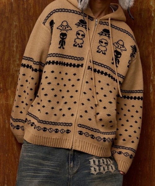 HOODHOOD（フッドフッド）の「【UNISEX】HOODHOOD／エイリアンニットジップ（ニット/セーター・レディース・ベージュ/ネイビー・MEDIUM/LARGE）」の18枚目の写真