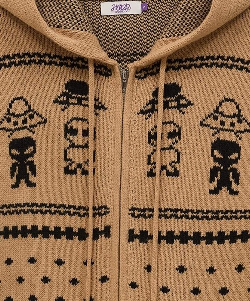 HOODHOOD（フッドフッド）の「【UNISEX】HOODHOOD／エイリアンニットジップ（ニット/セーター・レディース・ベージュ/ネイビー・MEDIUM/LARGE）」の4枚目の写真