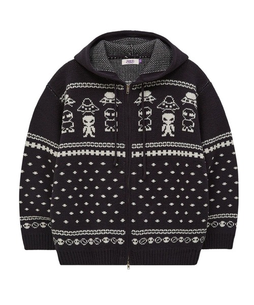 HOODHOOD（フッドフッド）の「【UNISEX】HOODHOOD／エイリアンニットジップ（ニット/セーター・レディース・ベージュ/ネイビー・MEDIUM/LARGE）」の5枚目の写真