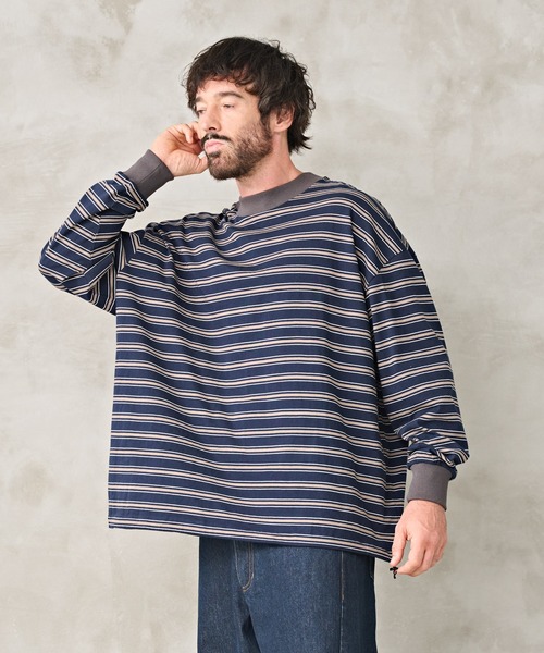Kelen(ケレン)の「「KELEN MENS / ケレン メンズ」BALLOON BORDER TOP(Tシャツ/カットソー・メンズ・レッド/グレイッシュベージュ/ネイビー・40/38/42)」の1枚目の写真