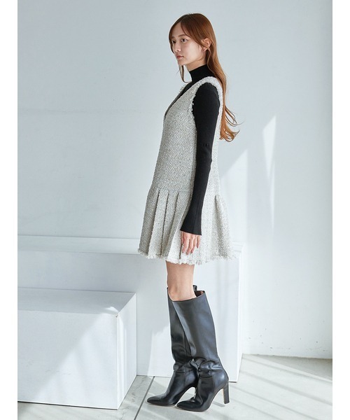 SNIDEL（スナイデル）の「Vネックツイードジャンスカ（ワンピース・レディース・アイボリー/ダークグレー/ネイビー・0/1）」の6枚目の写真