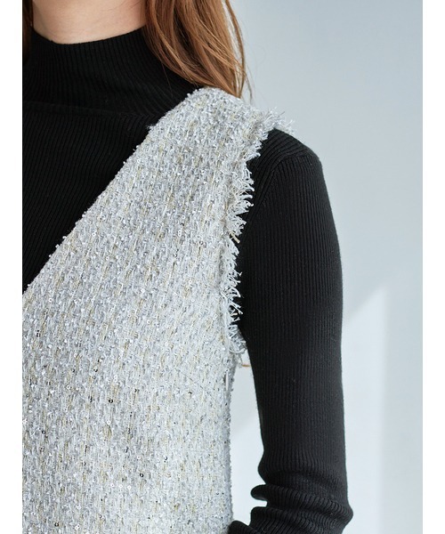 SNIDEL（スナイデル）の「Vネックツイードジャンスカ（ワンピース・レディース・アイボリー/ダークグレー/ネイビー・0/1）」の8枚目の写真