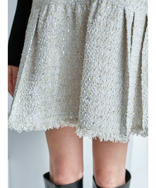 SNIDEL（スナイデル）の「Vネックツイードジャンスカ（ワンピース・レディース・アイボリー/ダークグレー/ネイビー・0/1）」の9枚目の写真