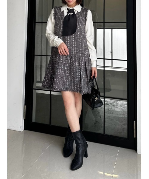 SNIDEL（スナイデル）の「Vネックツイードジャンスカ（ワンピース・レディース・アイボリー/ダークグレー/ネイビー・0/1）」の18枚目の写真