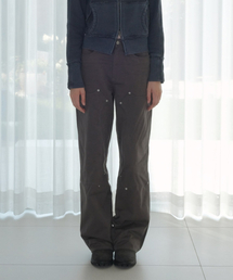 COTTON DOUBLE KNEE WIDE PANTS [CHARCOAL]
