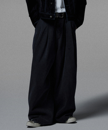 NOT4NERD(�m�b�g�t�H�[�i�[�h)��Two Tuck Wide Denim Pants - Black(�f�j���p���c)