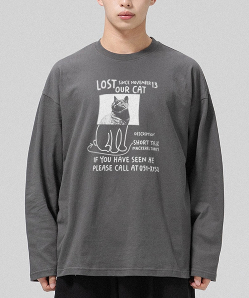 GRANFINNY（グランフィニ）の「ロストキャット オーバーサイズ ロングスリーブ - グレー（Tシャツ/カットソー・レディース・ダークグレー・MEDIUM/LARGE/X-LARGE）」の3枚目の写真