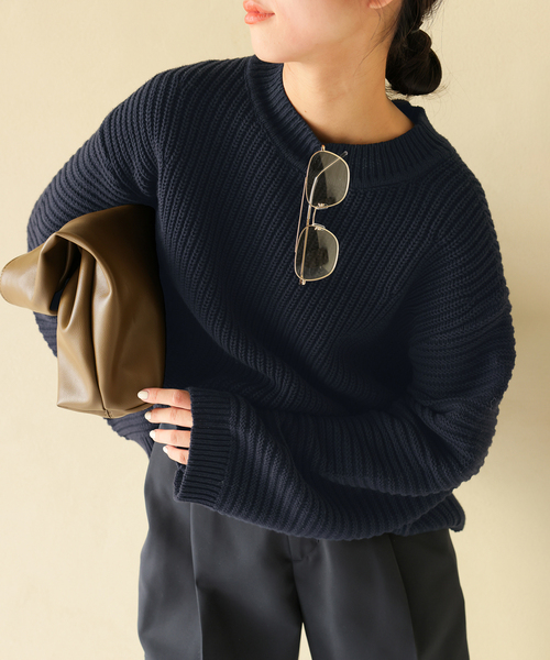 SLOBE IENA（スローブイエナ）の「バルキーコットンプルオーバー（ニット/セーター・レディース・ホワイト/ネイビー/ピンク系その他・FREE）」の3枚目の写真