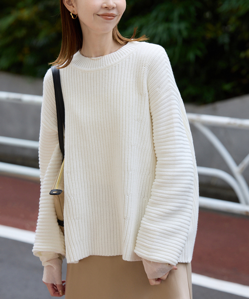 SLOBE IENA（スローブイエナ）の「バルキーコットンプルオーバー（ニット/セーター・レディース・ホワイト/ネイビー/ピンク系その他・FREE）」の15枚目の写真