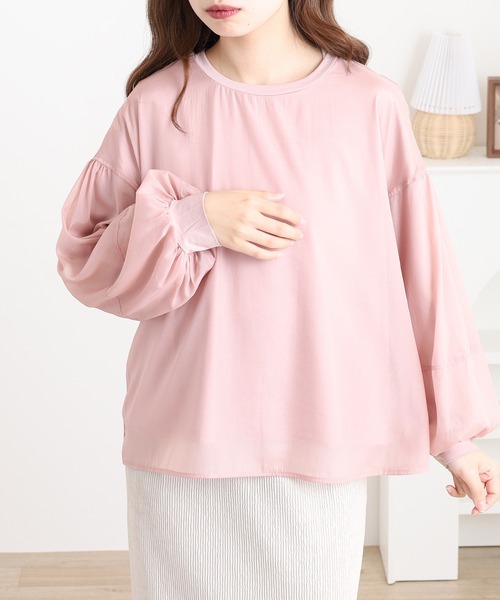 Anna Nicola(アンナニコラ)の「Anna Nicola シフォンレイヤードカットソー(Tシャツ/カットソー・レディース・ピンク/ベージュ/ブラック・38)」の3枚目の写真