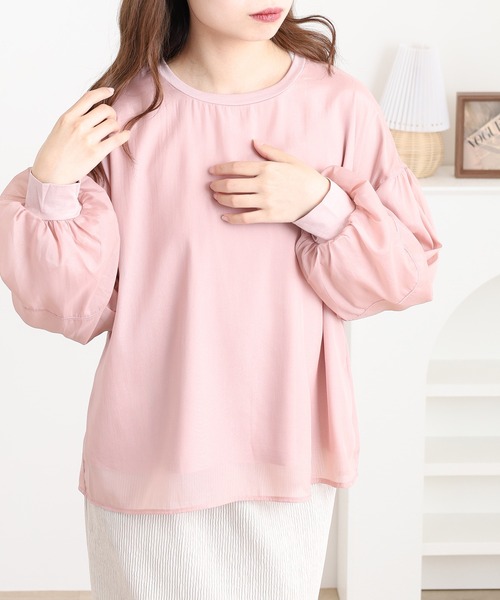 Anna Nicola(アンナニコラ)の「Anna Nicola シフォンレイヤードカットソー(Tシャツ/カットソー・レディース・ピンク/ベージュ/ブラック・38)」の11枚目の写真
