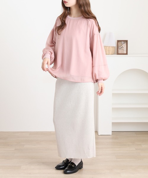 Anna Nicola(アンナニコラ)の「Anna Nicola シフォンレイヤードカットソー(Tシャツ/カットソー・レディース・ピンク/ベージュ/ブラック・38)」の16枚目の写真