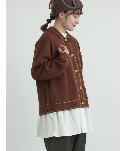 Samansa Mos2（サマンサ モスモス）の「◎ステッチカーディガン（カーディガン/ボレロ・レディース・ブルー/ブラウン/キナリ・F）」の3枚目の写真