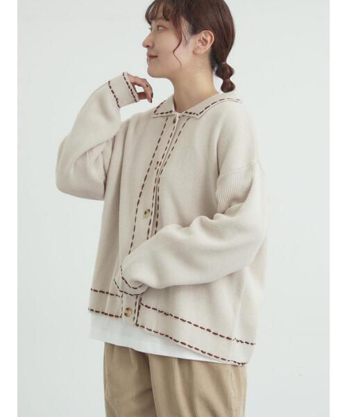 Samansa Mos2（サマンサ モスモス）の「◎ステッチカーディガン（カーディガン/ボレロ・レディース・ブルー/ブラウン/キナリ・F）」の2枚目の写真