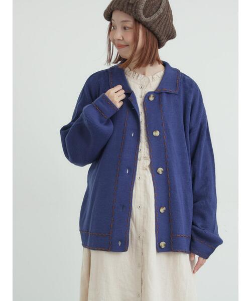 Samansa Mos2（サマンサ モスモス）の「◎ステッチカーディガン（カーディガン/ボレロ・レディース・ブルー/ブラウン/キナリ・F）」の4枚目の写真