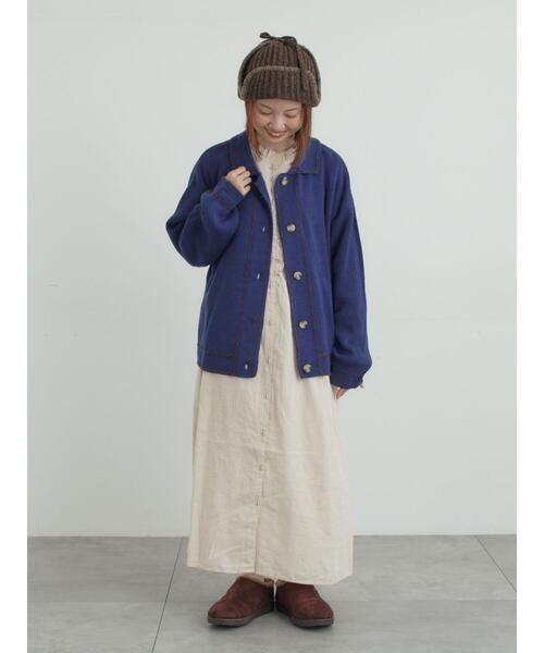 Samansa Mos2（サマンサ モスモス）の「◎ステッチカーディガン（カーディガン/ボレロ・レディース・ブルー/ブラウン/キナリ・F）」の6枚目の写真