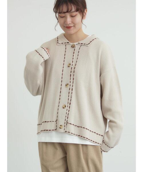 Samansa Mos2（サマンサ モスモス）の「◎ステッチカーディガン（カーディガン/ボレロ・レディース・ブルー/ブラウン/キナリ・F）」の8枚目の写真