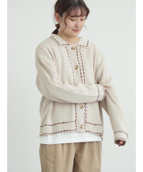 Samansa Mos2（サマンサ モスモス）の「◎ステッチカーディガン（カーディガン/ボレロ・レディース・ブルー/ブラウン/キナリ・F）」の9枚目の写真