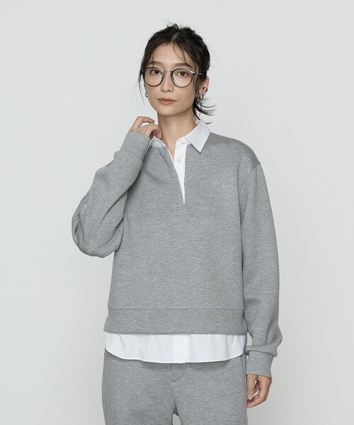 COMME CA Wardrobe（コムサワードローブ）の「レーヨンミックスダンボール プルオーバー（Tシャツ/カットソー・レディース・ネイビー/杢グレー・FREE）」の2枚目の写真