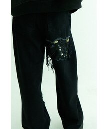 CRUSHAGAIN（クラッシュアゲイン）の「Black Floral Destroyed Loose-fit Jeans（デニムパンツ）」