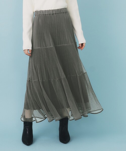 index（インデックス）の「リバーシブルチュールティアードフレアスカート【洗濯機OK】（スカート・レディース・チャコールグレー/ブラウン系その他/ナチュラル・00）」の2枚目の写真