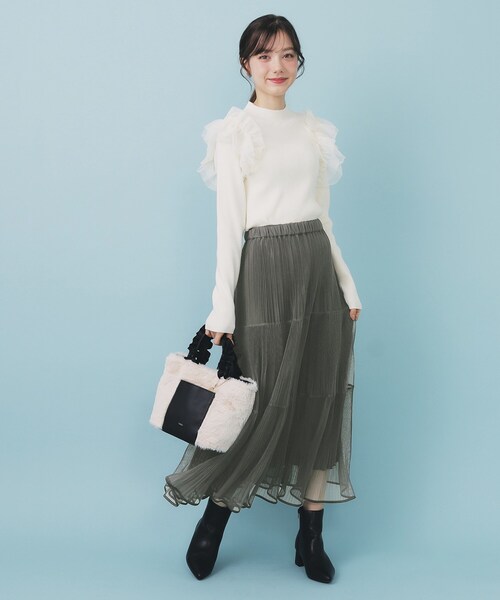 index（インデックス）の「リバーシブルチュールティアードフレアスカート【洗濯機OK】（スカート・レディース・チャコールグレー/ブラウン系その他/ナチュラル・00）」の12枚目の写真