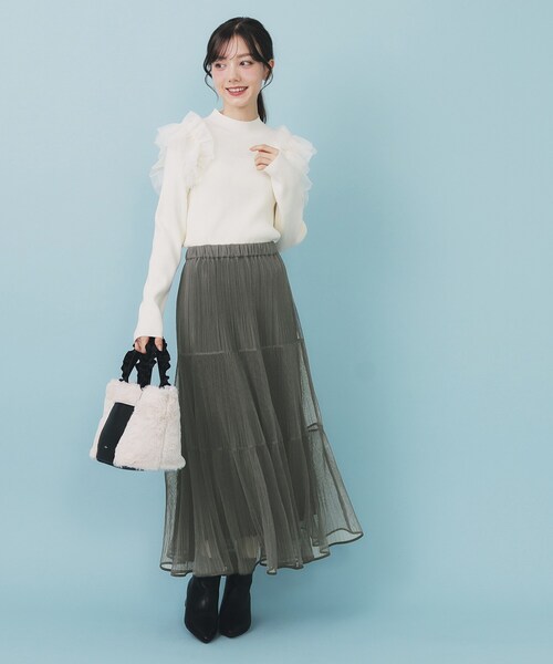 index（インデックス）の「リバーシブルチュールティアードフレアスカート【洗濯機OK】（スカート・レディース・チャコールグレー/ブラウン系その他/ナチュラル・00）」の13枚目の写真