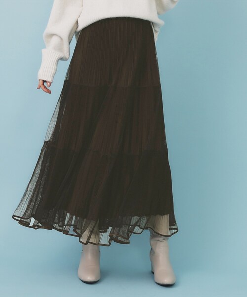 index（インデックス）の「リバーシブルチュールティアードフレアスカート【洗濯機OK】（スカート・レディース・チャコールグレー/ブラウン系その他/ナチュラル・00）」の6枚目の写真