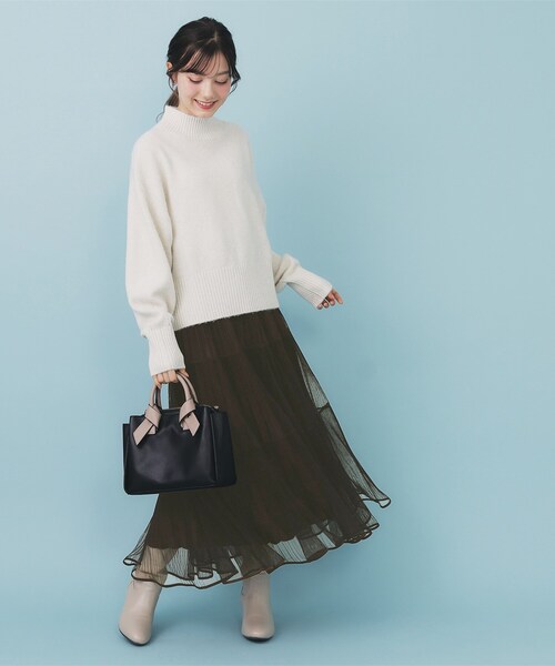 index（インデックス）の「リバーシブルチュールティアードフレアスカート【洗濯機OK】（スカート・レディース・チャコールグレー/ブラウン系その他/ナチュラル・00）」の8枚目の写真