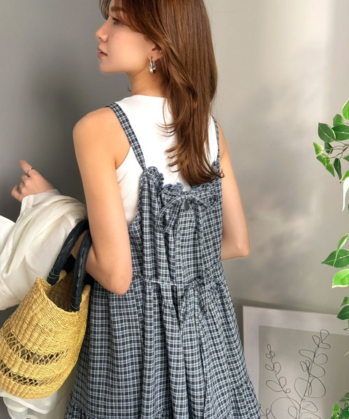 ティアードバックリボンキャミワンピース セール】甘さは、さりげなく仕込むくらいがいい。チェックティアード