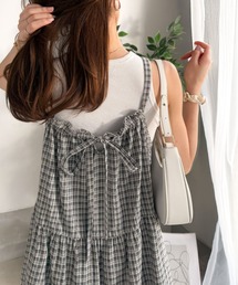 classicalelf（クラシカルエルフ）の「甘さは、さりげなく仕込むくらいがいい。チェックティアードバックリボンキャミロングワンピース（ワンピース）」