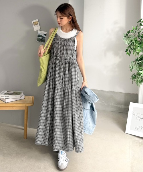 classicalelf(クラシカルエルフ)の「甘さは、さりげなく仕込むくらいがいい。チェックティアードバックリボンキャミロングワンピース(ワンピース・レディース・グリーン/ブルー/チャコール・X-LARGE/SMALL/MEDIUM/LARGE)」の17枚目の写真