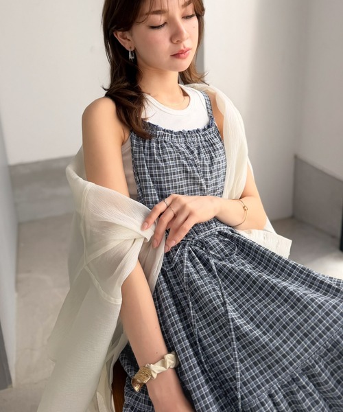 classicalelf(クラシカルエルフ)の「甘さは、さりげなく仕込むくらいがいい。チェックティアードバックリボンキャミロングワンピース(ワンピース・レディース・グリーン/ブルー/チャコール・X-LARGE/SMALL/MEDIUM/LARGE)」の10枚目の写真