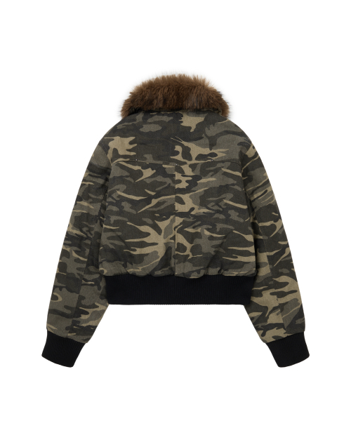 【美品】KOWGA CAMO FUR STADIUM JACKET セール】Studded High Neck Fur Jacket (Camo)（MA-1）｜AAKAM