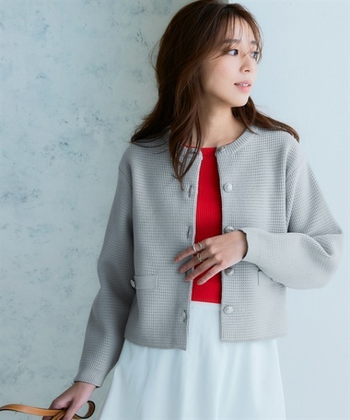 nissen（ニッセン）の「スポンジヤーン ツイード調ニットカーディガン（ハンガー干し）＜大きいサイズ有＞（カーディガン/ボレロ・レディース・ブラック/ライトグレー/オフホワイト・LL/L/M/S/3L）」の3枚目の写真