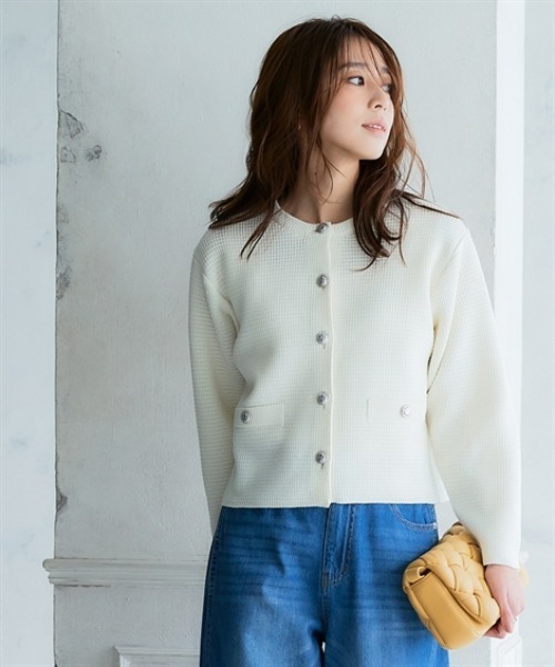 nissen（ニッセン）の「スポンジヤーン ツイード調ニットカーディガン（ハンガー干し）＜大きいサイズ有＞（カーディガン/ボレロ・レディース・ブラック/ライトグレー/オフホワイト・LL/L/M/S/3L）」の4枚目の写真