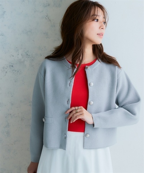 nissen（ニッセン）の「スポンジヤーン ツイード調ニットカーディガン（ハンガー干し）＜大きいサイズ有＞（カーディガン/ボレロ・レディース・ブラック/ライトグレー/オフホワイト・LL/L/M/S/3L）」の8枚目の写真