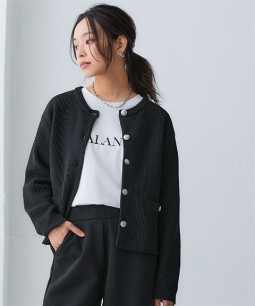 nissen（ニッセン）の「スポンジヤーン ツイード調ニットカーディガン（ハンガー干し）＜大きいサイズ有＞（カーディガン/ボレロ・レディース・ブラック/ライトグレー/オフホワイト・LL/L/M/S/3L）」の12枚目の写真