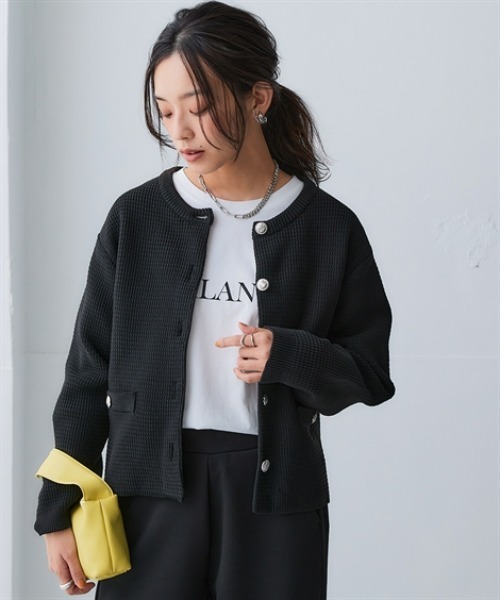 nissen（ニッセン）の「スポンジヤーン ツイード調ニットカーディガン（ハンガー干し）＜大きいサイズ有＞（カーディガン/ボレロ・レディース・ブラック/ライトグレー/オフホワイト・LL/L/M/S/3L）」の14枚目の写真